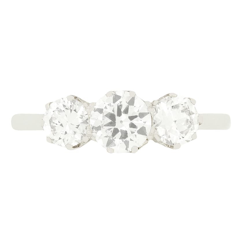 Art Deco 1.40ct Diamond Three Stone Ring, c.1920s