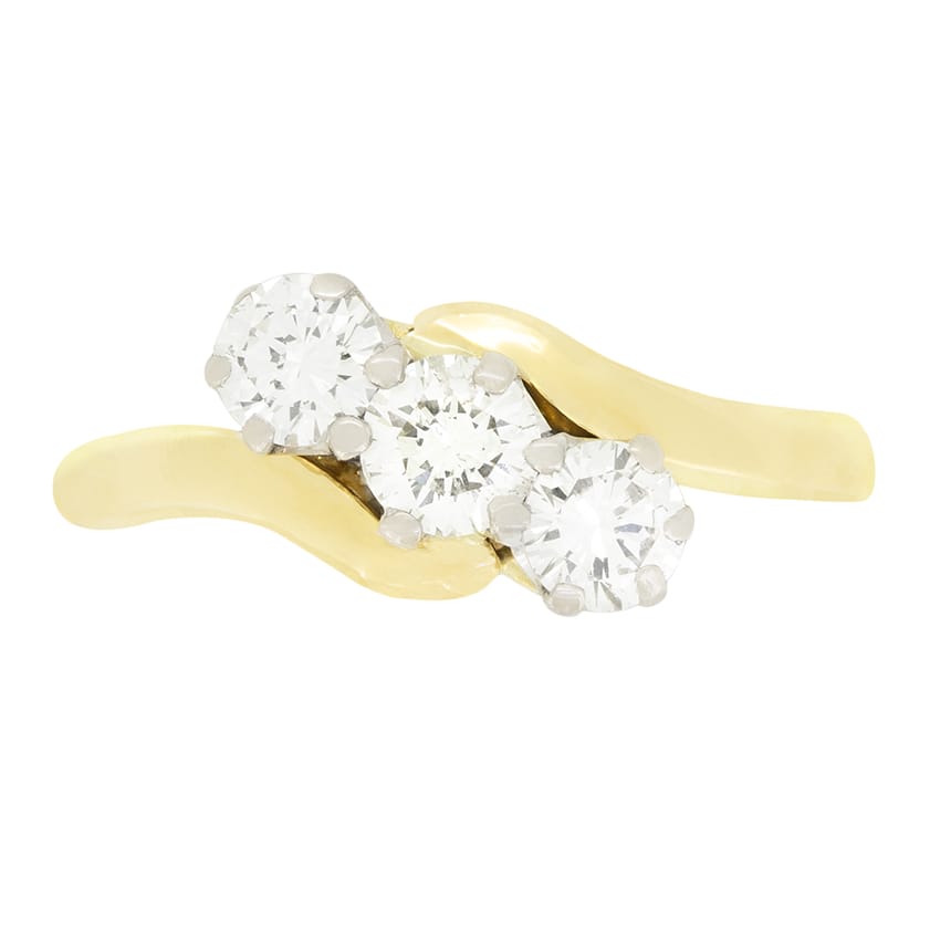 Vintage 0.90ct Diamond Three Stone Twist Ring, c.1980s
