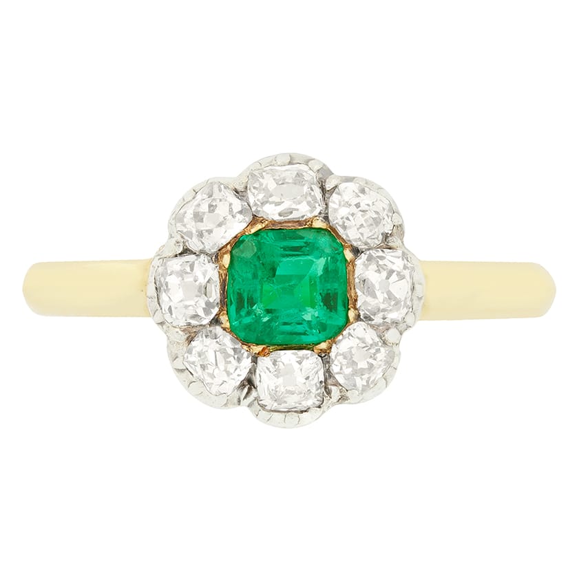 Victorian 0.45ct Emerald and Diamond Cluster Ring, c.1880s