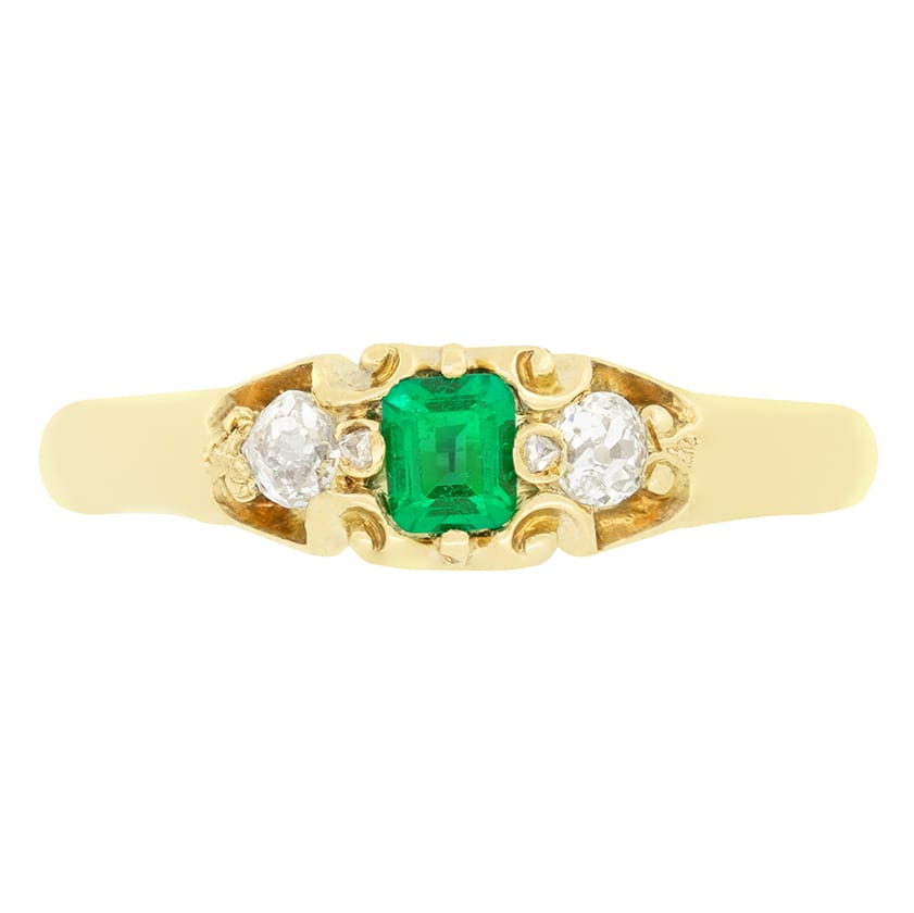 Victorian 0.10ct Emerald and Diamond Trilogy Ring, c.1880s