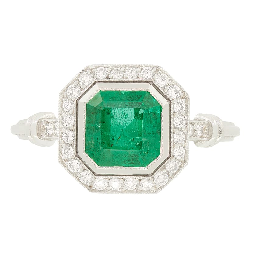 Vintage 1.50ct Emerald and Diamond Cluster Ring, c.1980s