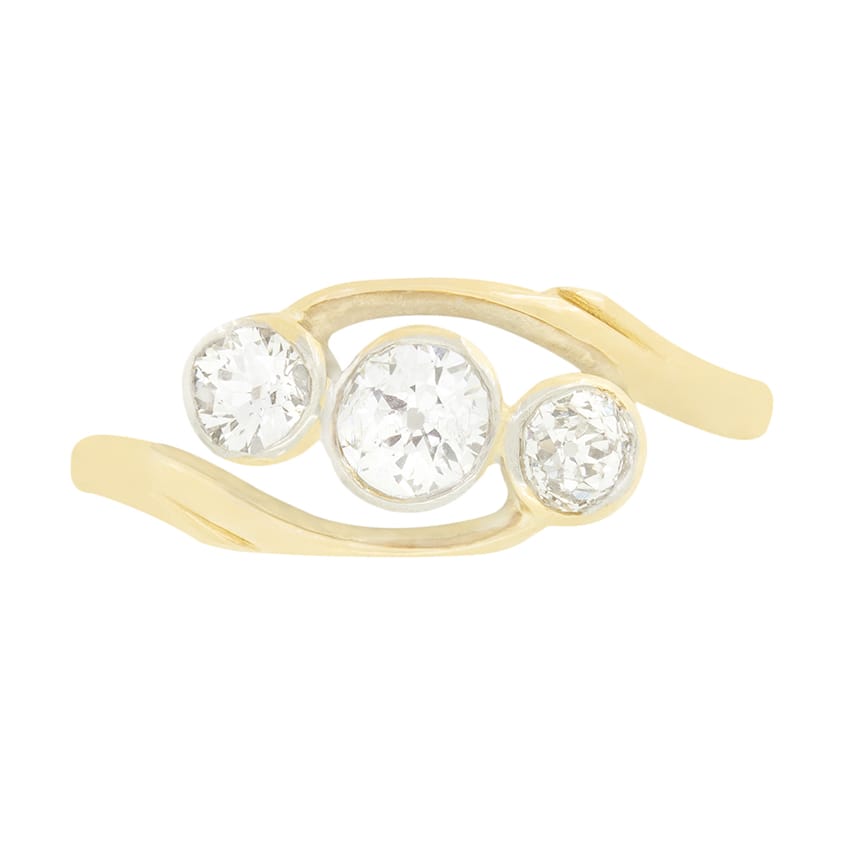 Edwardian 0.75ct Diamond Three Stone Twist Ring, c.1910s