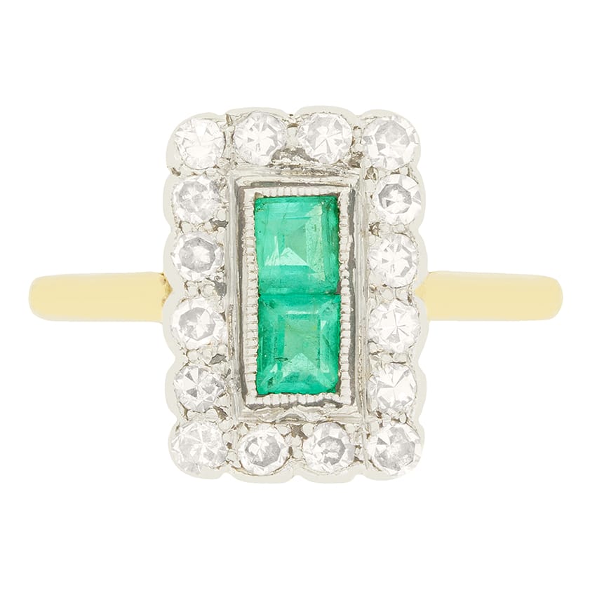Edwardian 0.50ct Emerald and Diamond Cluster Ring, c.1910s