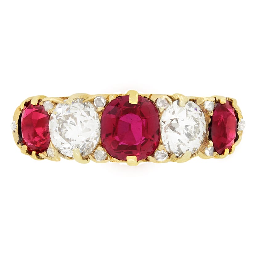 Victorian 2.50ct Ruby and Diamond Five Stone Ring, c.1880s