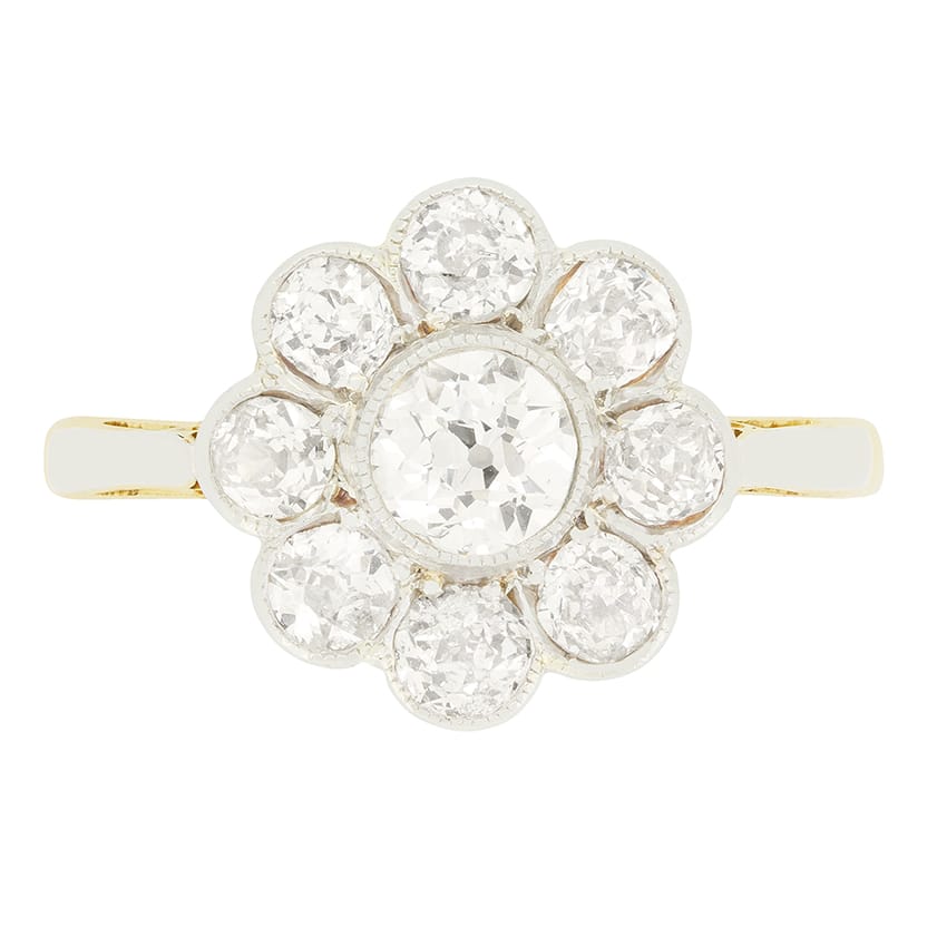 Edwardian 1.30ct Diamond Cluster Ring, c.1910s