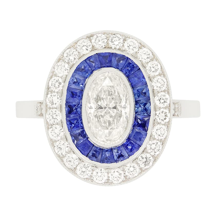 Contemporary 0.75ct Diamond and Sapphire Target Ring