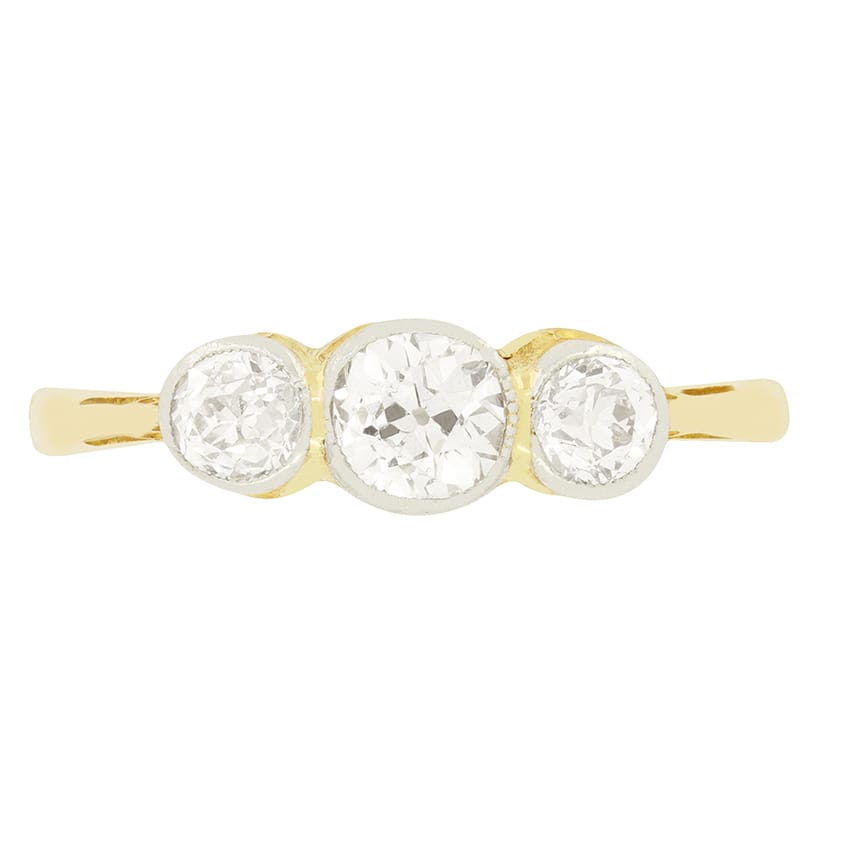Edwardian 0.75ct Diamond Three Stone Ring, c.1910s