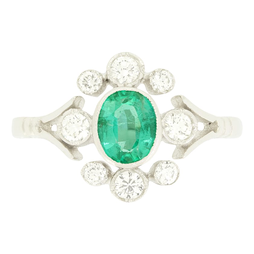 Vintage 0.50ct Emerald and Diamond Cluster Ring, c.1970s