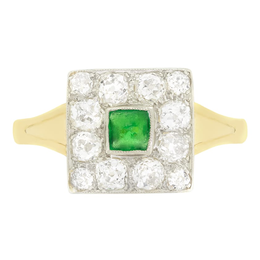 Antique 0.25ct Emerald and Diamond Cluster Ring, c.1930s