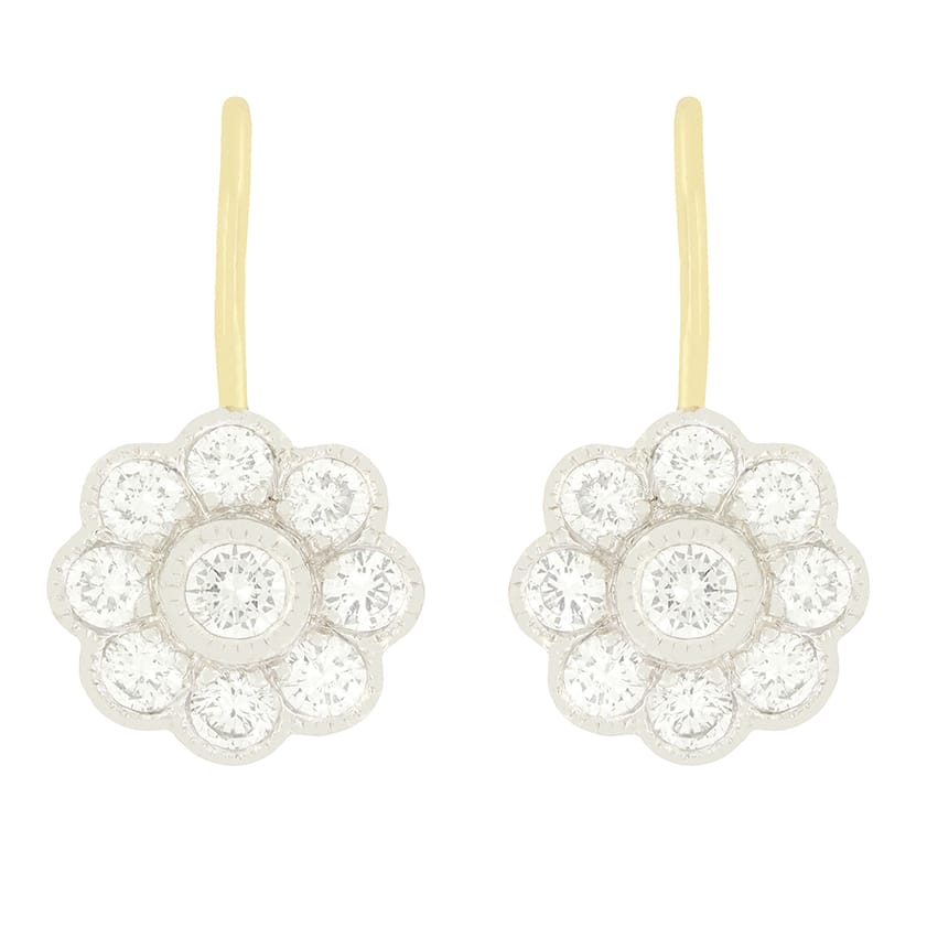 Vintage 1.90ct Diamond Daisy Cluster Earrings, c.1980s