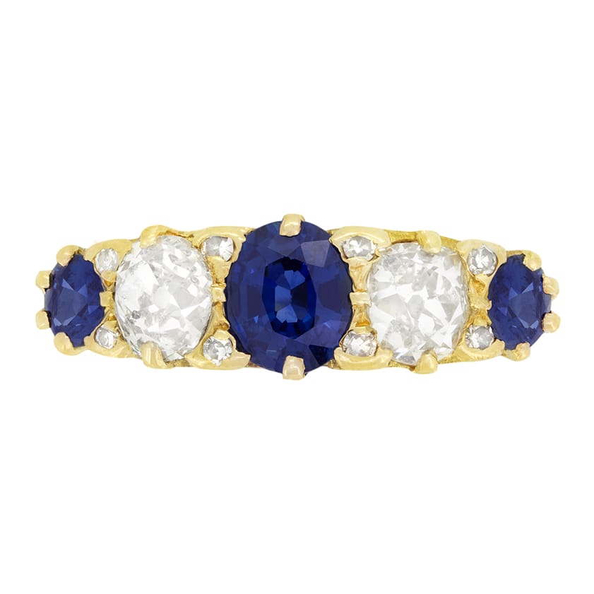 Victorian 1.80ct Sapphire and Diamond Five Stone Ring, c.1880s
