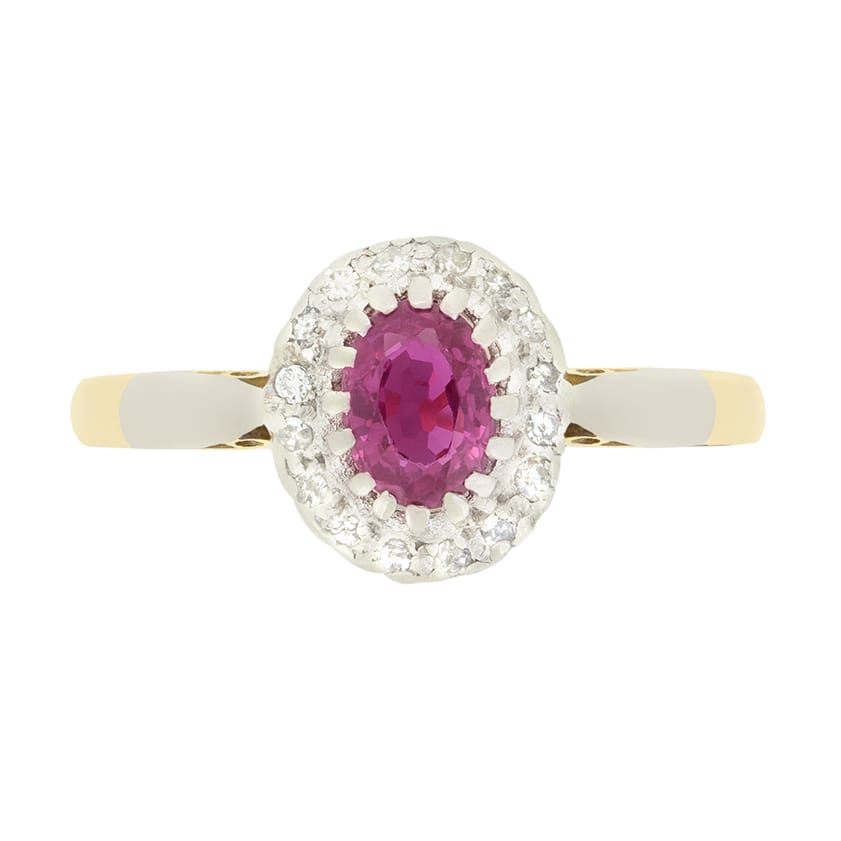 Vintage 0.50ct Ruby and Diamond Cluster, hallmarked 1964