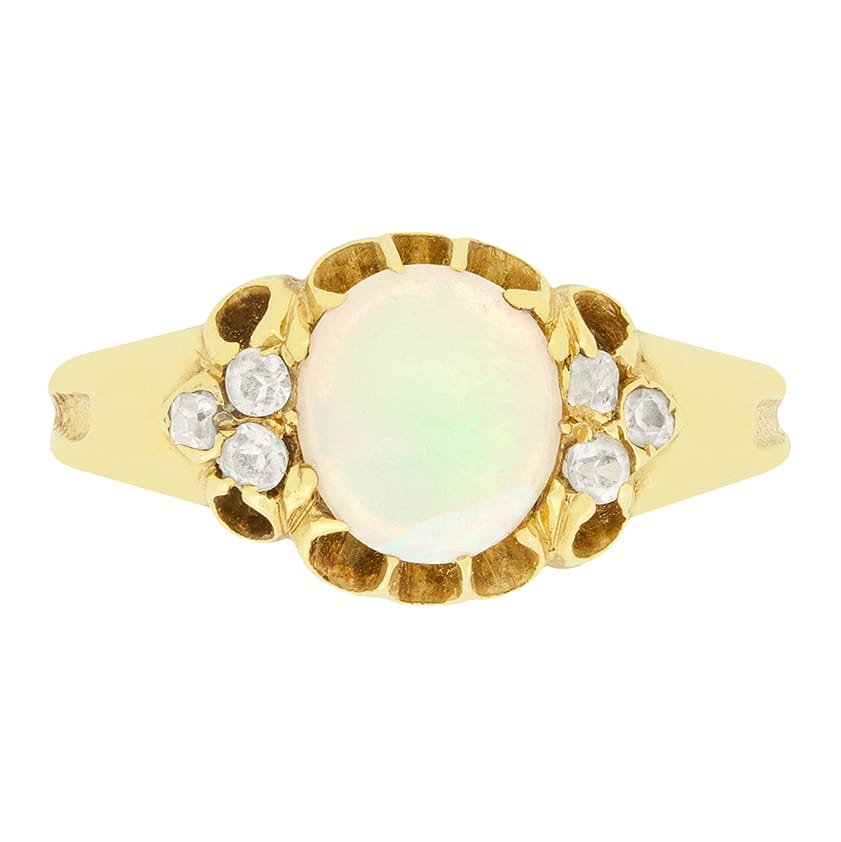 Victorian 0.50ct Opal and Diamond Cluster Ring, c.1880s