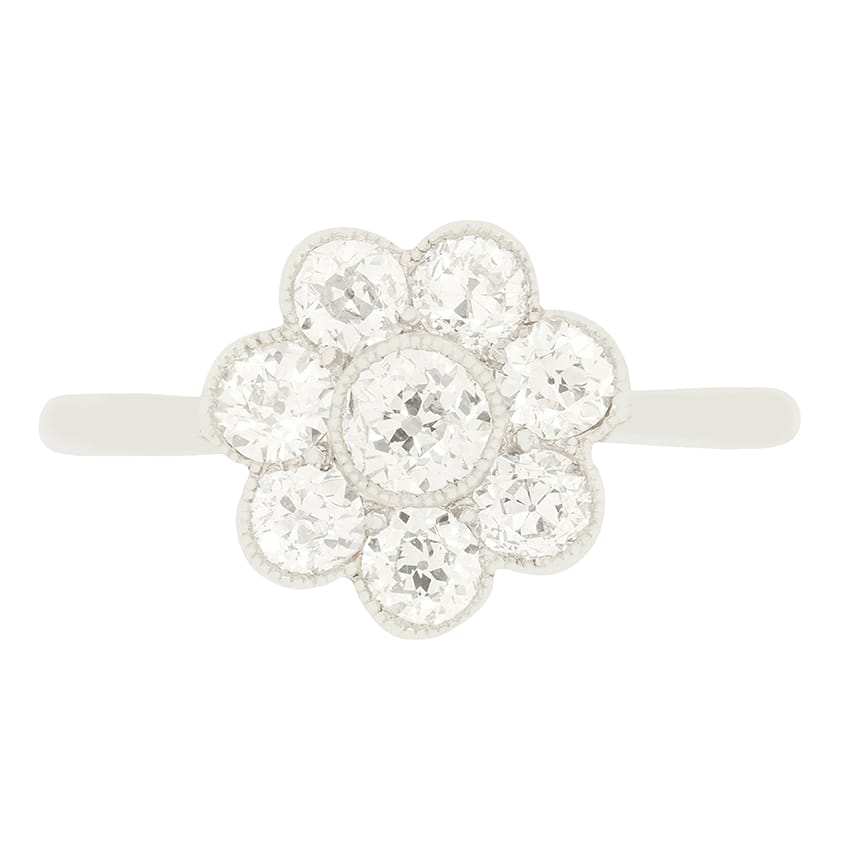 Art Deco 0.90ct Diamond Daisy Cluster Ring, c.1920s