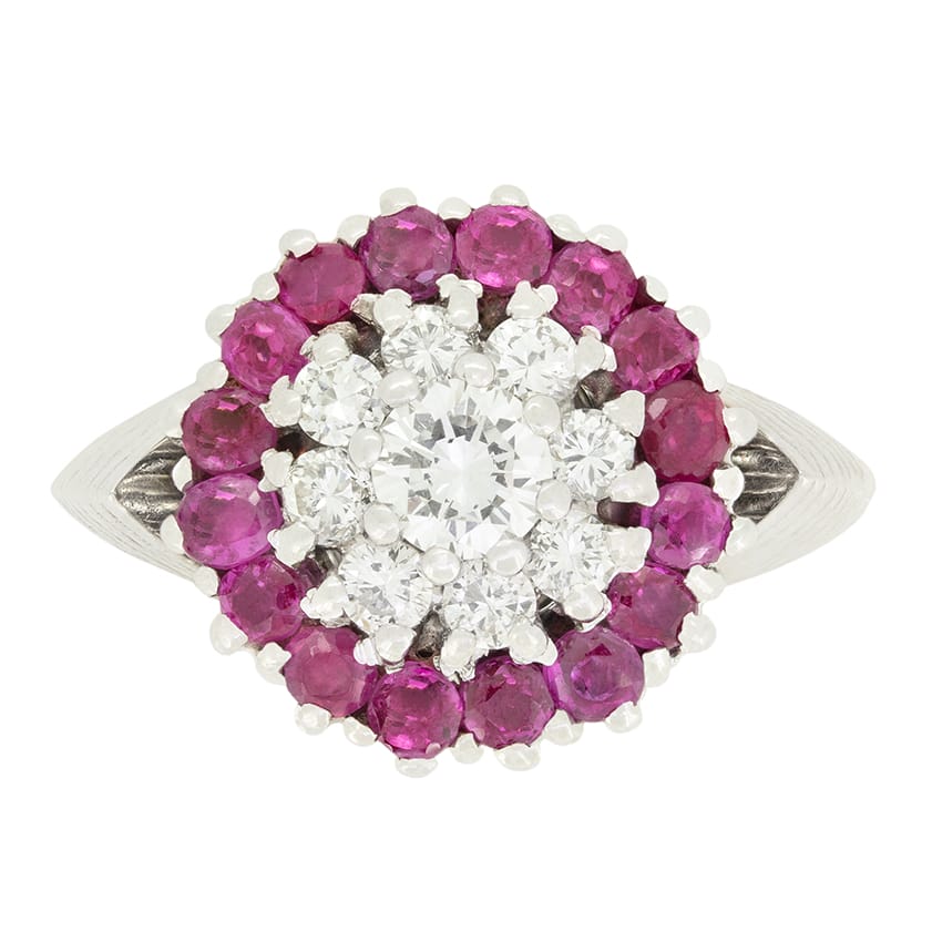 Vintage 0.80ct Diamond and Ruby Cluster Ring, c.1970s