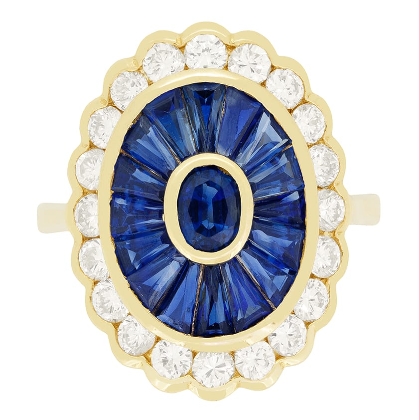 Vintage 1.50ct Sapphire and Diamond Cluster Ring, c.1970s