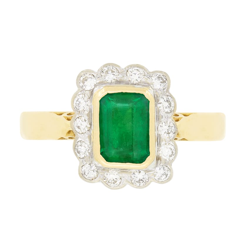 Vintage 1.00ct Emerald and Diamond Cluster Ring, c.1980s