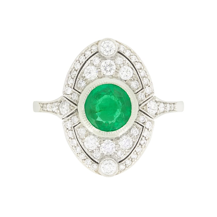 Contemporary 0.85ct Emerald and Diamond Cluster Ring