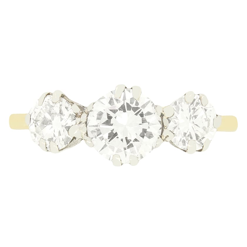 Vintage 1.70ct Diamond Three Stone Ring, c.1950s
