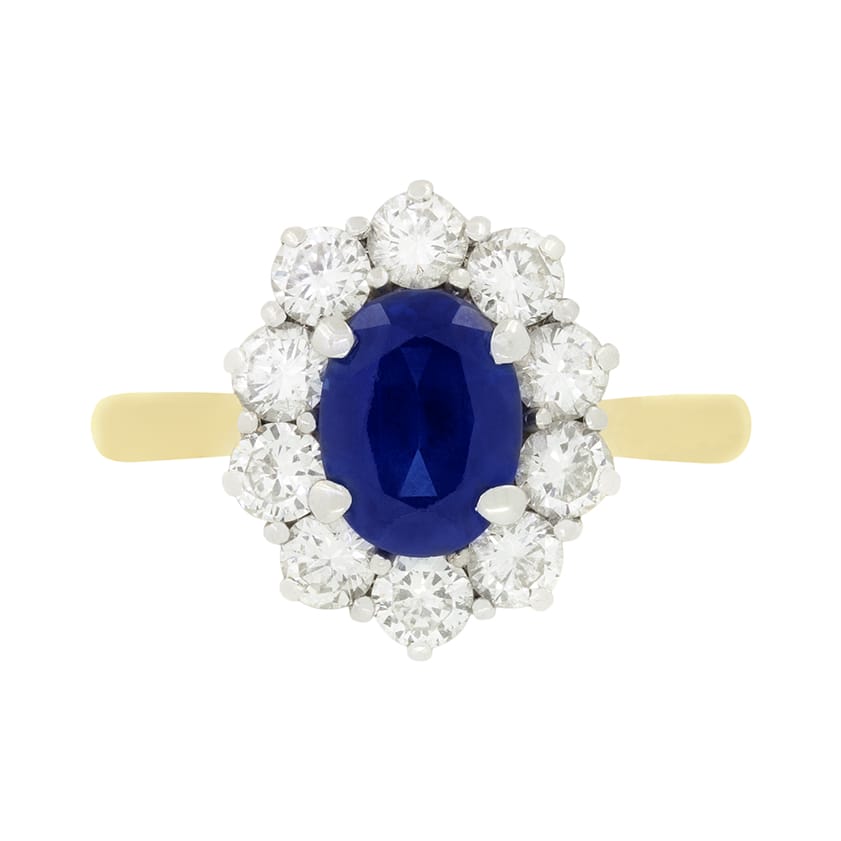 Vintage 1.10ct Sapphire and Diamond Cluster Ring, hallmarked 1983