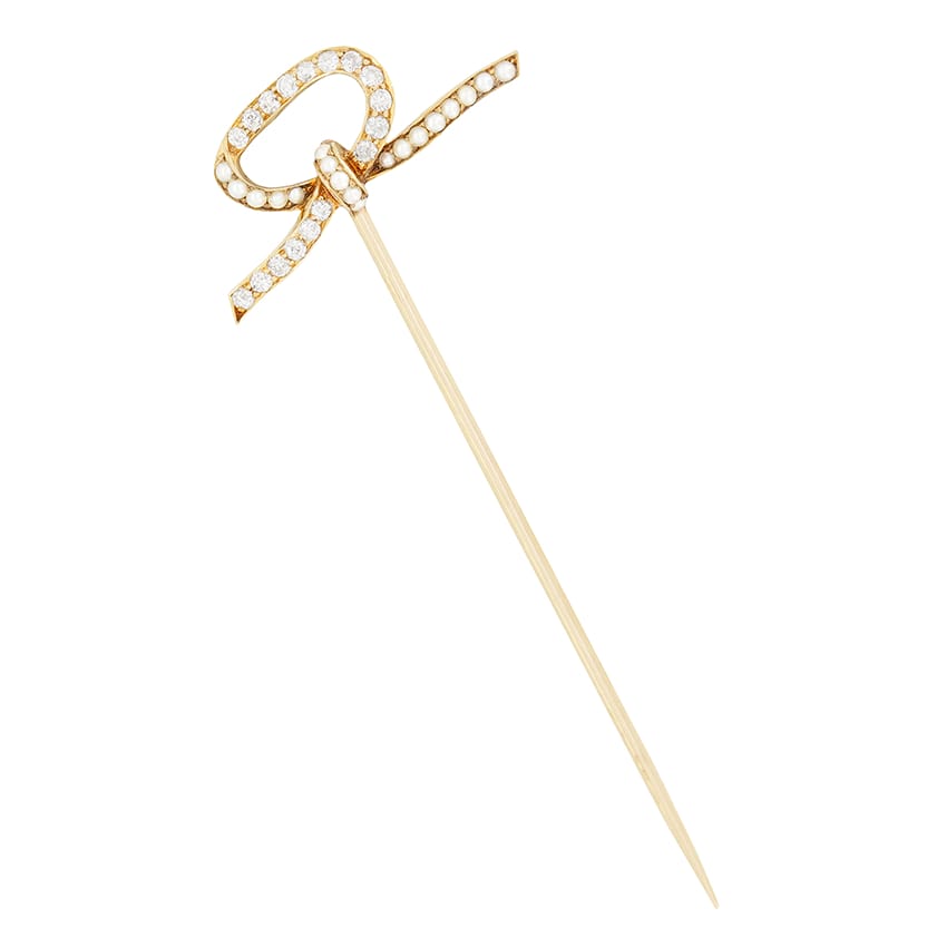 Victorian 0.34ct Diamond and Pearl Pin Brooch, c1880s