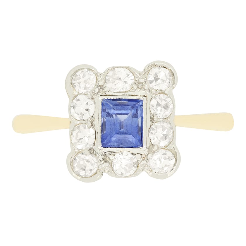Edwardian 0.50ct Sapphire and Diamond Cluster Ring, c.1910s
