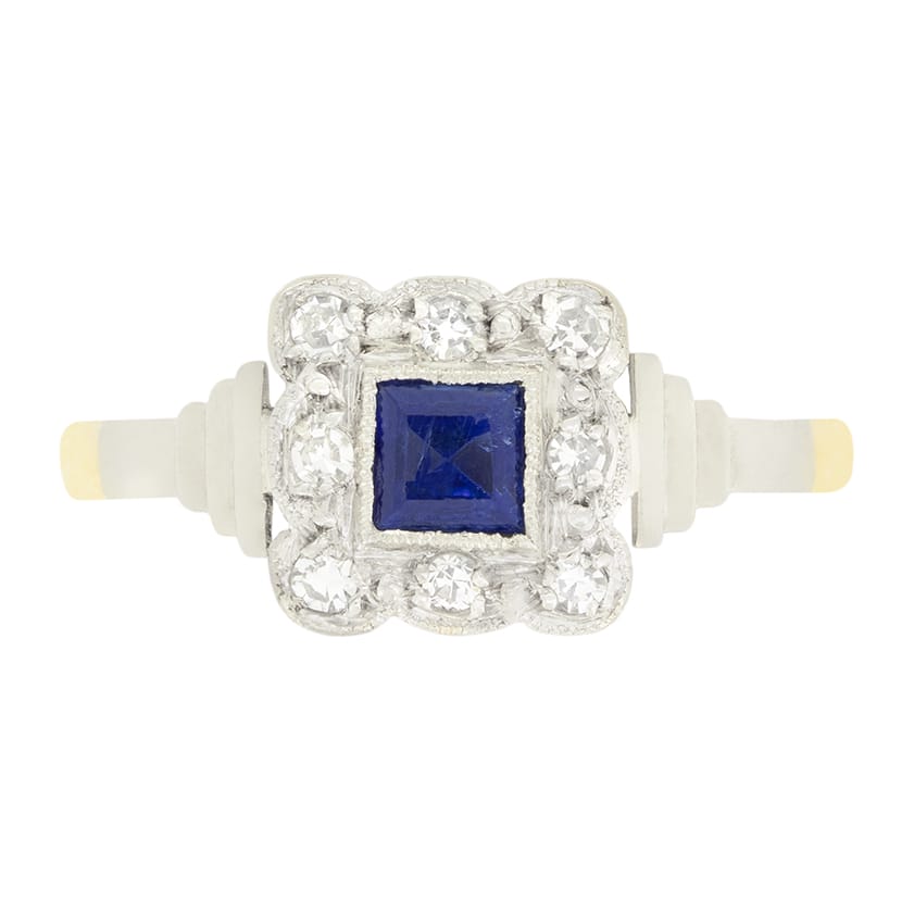 Antique 0.30ct Sapphire and Diamond Cluster Ring, c.1930s