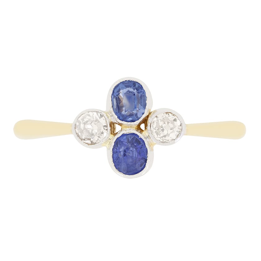 Edwardian 0.30ct Sapphire and Diamond Cluster Ring, c.1910s