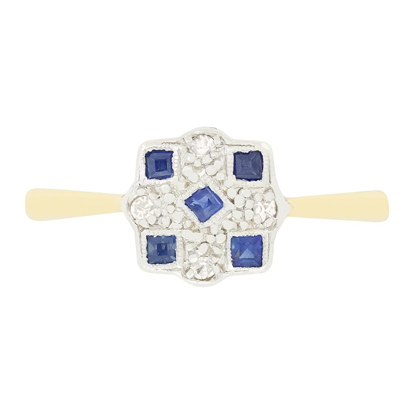 Edwardian 0.10ct Sapphire and Diamond Cluster Ring, c.1910s