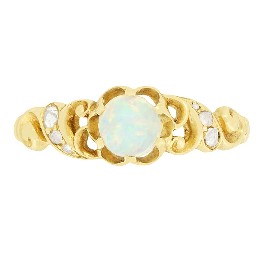 Victorian 0.30ct Opal and Diamond Solitaire Ring, c.1880s