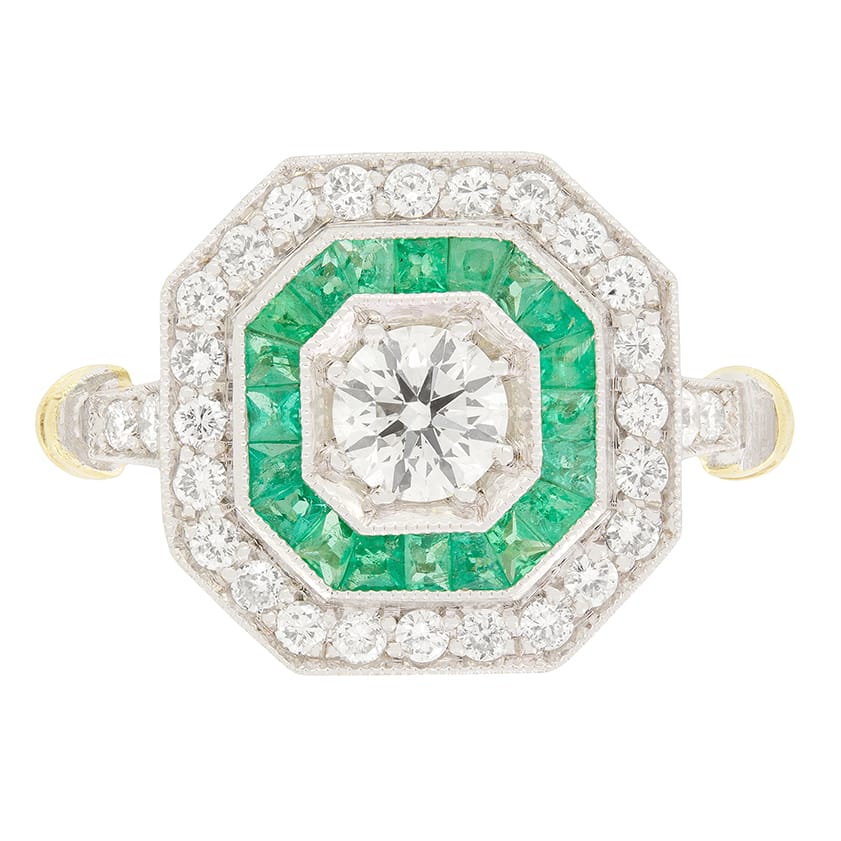 Vintage 0.40ct Diamond and Emerald Cluster, c.1980s