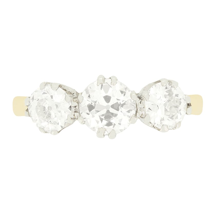 Edwardian 1.85ct Diamond Three Stone Ring, c.1910s